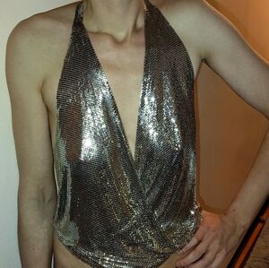 Miss Circle Silver Chainmail Halter Top OS